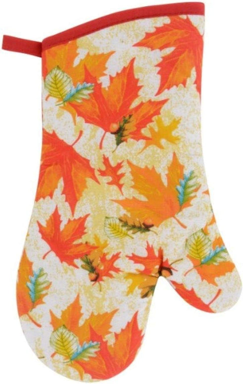 Combined Fall Kitchen Pot Holder and Mitt - Autumn Oven Mitt and Pot Holder Set - Maple Leaves -3 Items...