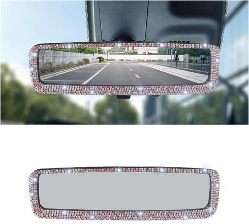 Bling Car Rearview Mirror, Decorations Car Rear View Mirror with HD Glass & Crystal Diamonds Bling Rhinestones for Women Girls, Car Interior Trim ...