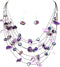 Pingyongchang Bohemian 3- Layer Illusion Thread Long Necklace Earrings set with Ladies Crystal beads...
