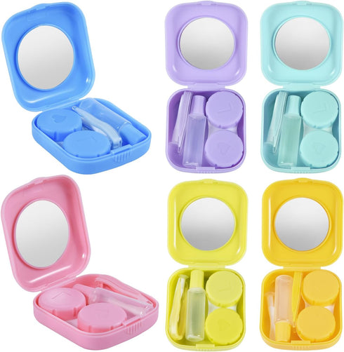 6 Pack Colorful Contact Lens Case Travel Kit Contact Box Holder Soak Storage Container with Mirror Bottle Tweezers Stick Remover Tool...