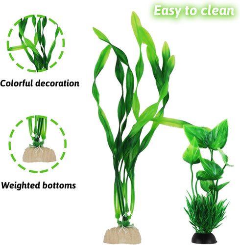 Fish Tank Decorations Plants with Resin Cave Rock View, 9pcs Aquarium Decorations Plants Plastic,Fish Tank Accessories, Fish Cave and Hideout Orna...
