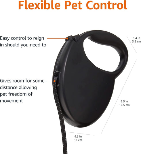 Amazon Basics Retractable Dog Leash, Small - 16ft, Black...