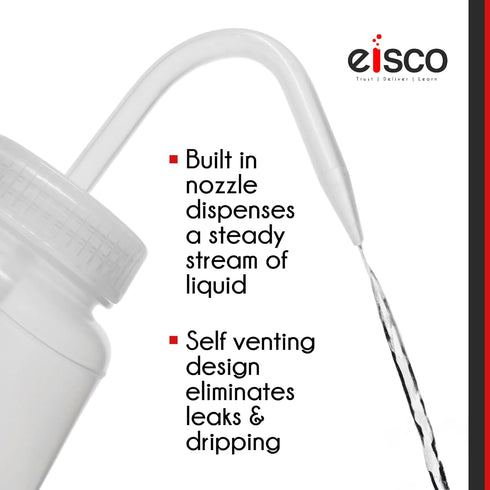 EISCO Chemical Wash Bottle, Blank Labels, 500ml - Wide Mouth, Self Venting, Low Density Polyethylene - Performance Plastics Labs...