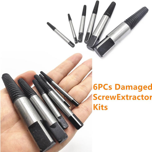 6PCs Damaged Screw Extractor Kits, Chrome-vanadium Steel Stripped Screw Extractor Broken Bolt Extractors Kit, Easy Out Damaged Bolts Remover Tool...