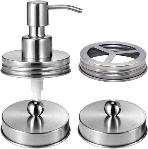 Mason Jar Bathroom Accessories Lids Set(4pcs) -Jars Not Included -Soap Dispenser,Toothbrush Holder,and Apothecary Jars Lids for Regular Mouth Maso...