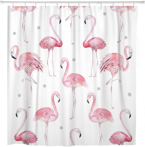 ArtSocket Shower Curtain Watercolor Bath Pink Flamingos Grey Polka Dots Chic Tropical Home Bathroom Decor Polyester Fabric Waterproof 72 x 72 Inch...