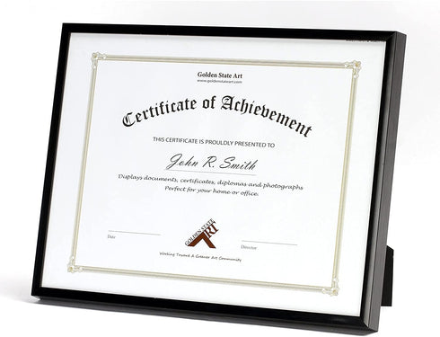 Golden State Art, 8.5x11 Picture Frame Certificate Document Frames with High Definition Real Glass, Wall & Tabletop Degree Frame for 8.5 x 11 Dipl...