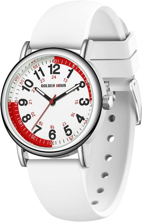 GOLDEN HOUR Waterproof Nurse Watch for Medical Professionals, Students Women Men - Military Time Luminouse Easy to Read Dial, 24 Hour with Second ...