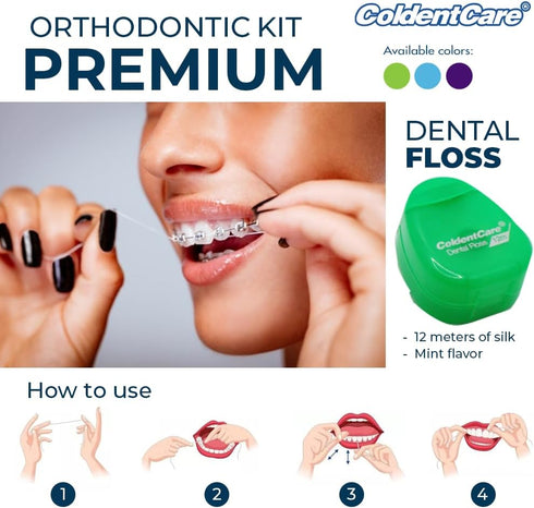 Orthodontic Oral Care Kit for Cleaning Brackets Braces, Includes Toothbrush and Cap, Travel Toothbrush, Dental Floss 12m, Dental Wax, Floss thread...