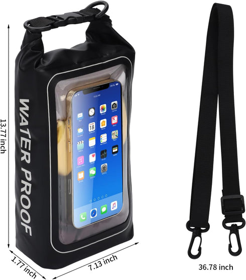 IP68 Waterproof Dry Bag, 2L - Roll Top Waterproof Pool Bag?dry bags for kayaking waterproof-w/Phone Pouch,Large Waterproof Phone Pouch,Boating & K...
