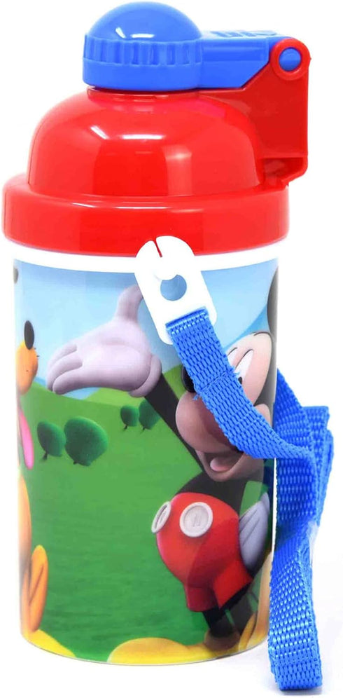 Zak Designs Disney Mickey Mouse One Touch Button Water Bottles with Reusable Built in Straw, Carrying Strap - Safe Approved BPA Free, Easy to Clea...