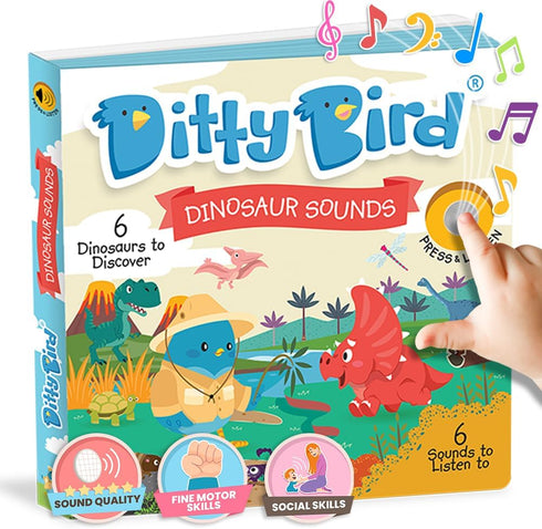 Ditty Bird Dinosaur Book for Toddlers | Realistic Dino Sound Book | Interactive T-Rex Board Books for Toddlers 1-3 | Sensory, Musical Books for Di...