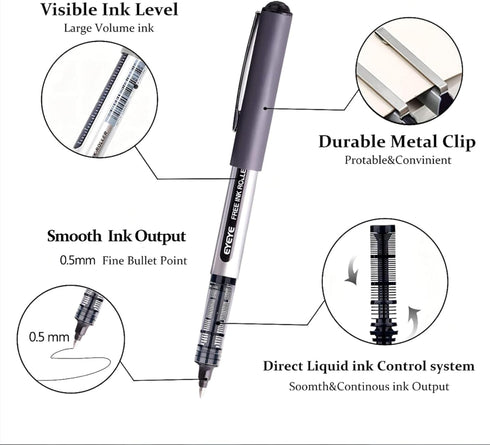 Black Liquid Ink Rollerball Pen, Fine Tip Pens Bullet Nib 0.5mm Black Ink?Smooth Writing Rollering Writing Pen, 12 Pack Office Bulk Pens...