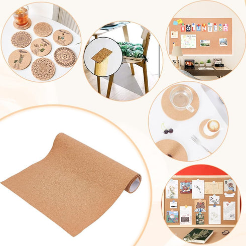 BENECREAT 2mm Thick Adhesive Cork Roll Liner, 12x24 Inch Insulation Cork Roll for Bulletin Board, Coasters, Door Signs and Floor Wall Decors...