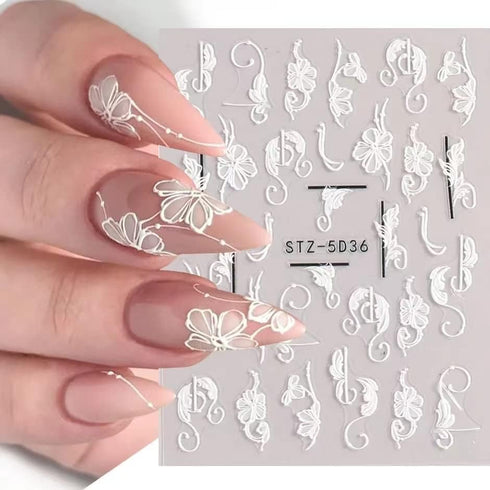 Flower Nail Art Stickers 6 Sheets Engraved Flower Nail Stickers 3D Self-Adhesive Nails Art Supplies Flower Butterfly Design French Manicure Decals...