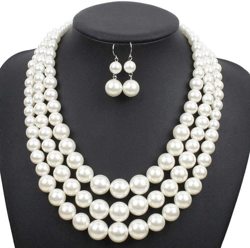 Simulated Pearl Chokers Multi-Layer Pearl Necklace Multi-Strand Pearl Statement Bridal Choker Necklace for Wedding Party Jewelry 20s Flapper Neckl...