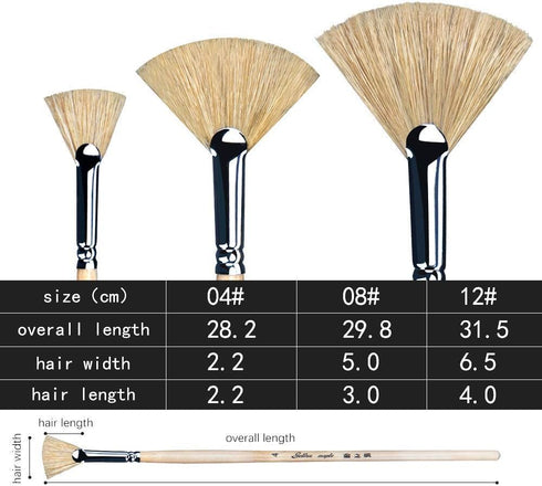 Oil Acrylic Paint Brushes Artist Fan Paint Brush Set Natural Bristle Long Handle Painting Brush. (3Pcs)...