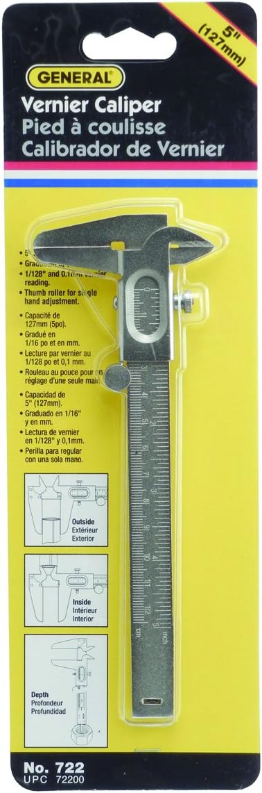 General Tools Metric and English Vernier Caliper #722, Machined Steel, Pack of 1...