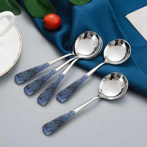 Stainless Steel Coffee Round Spoon,Korean Dessert Spoon,Hexagonal Pattern Mixed Color Tea Spoon for Home, Kitchen or Restaurant, Set of 4 Coffee S...