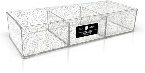 Isaac Jacobs Large 3-Compartment Acrylic Stackable Organizer (12.9" L x 5" W x 2.7" H), Multi-Sectional Tray & Storage Solution for Makeup, Craft ...