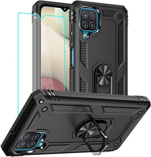 Galaxy A12 Phone Case, Samsung A12 Phone Case with HD Screen Protector, Military Grade Protective Cases with Ring for Samsung Galaxy A12 (Black)...