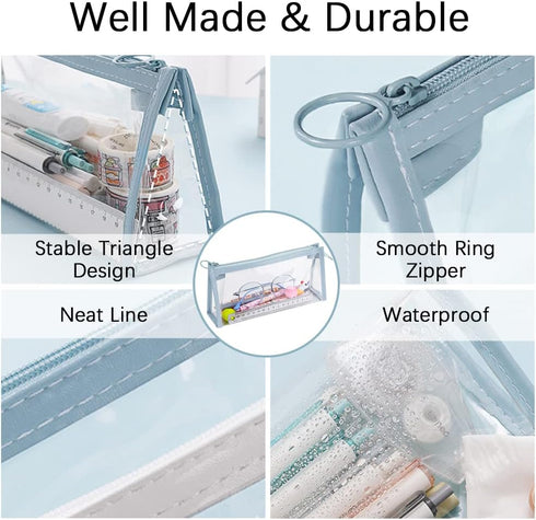 4 PCS Pencil Cases Pen Pouch Clear Transparent Marker Pouch with Zipper, Exam Pencil Storage Bag Travel Cosmetic Makeup Bag, Stationery Toiletries...