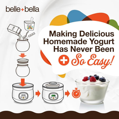 Belle + Bella Non-Dairy Vegan Yogurt Starter - Gluten Free, No Added Sugar, Non GMO - Makes 12 Quarts Vegan Yogurt - 2 Billion Live Cultures - Mix...