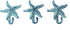 Starfish Cast Iron Wall Hooks Antique Blue - Set of 3 for Coats, Aprons, Hats, Towels, Pot Holders, More...