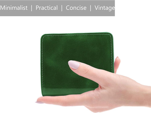 Itslife Women's Rfid Blocking Small Compact Bifold Leather Pocket Wallet Ladies Mini Purse with id Window (Waxed Dark Green)...