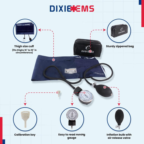 Dixie EMS Aneroid Sphygmomanometer - Thigh Size Blood Pressure Cuff...