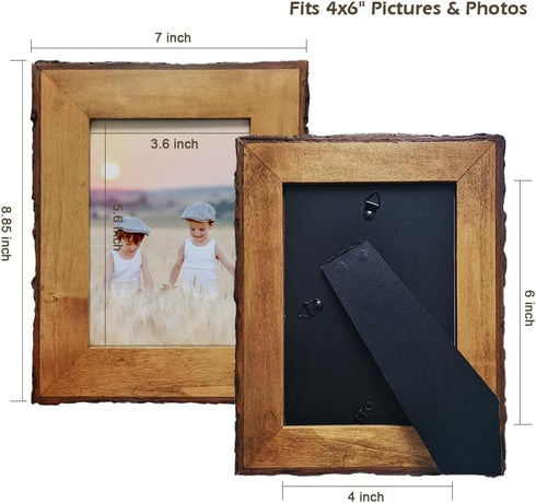 4x6 Wood Picture Frames Brown, Live Edge Rustic Photo Frame with Glass Front, Display 6x4 inch Photos for Tabletop or Wall Mounting...