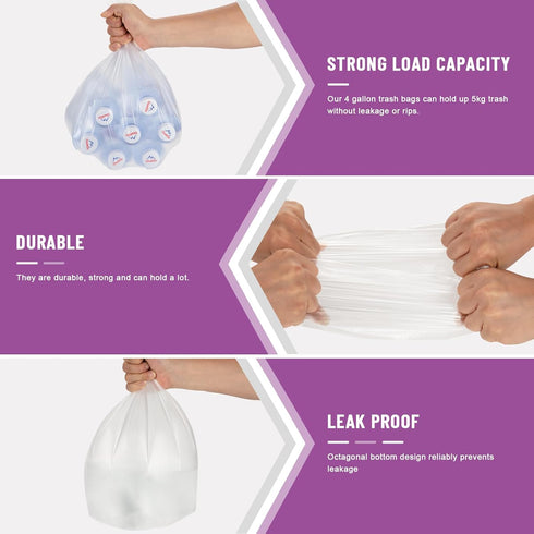 100 Count 4 Gallon Unscented Trash Bags, Strong and Transparent, Ideal for Bathroom, Office, Kitchen, Bedroom, Camping, Study Room...