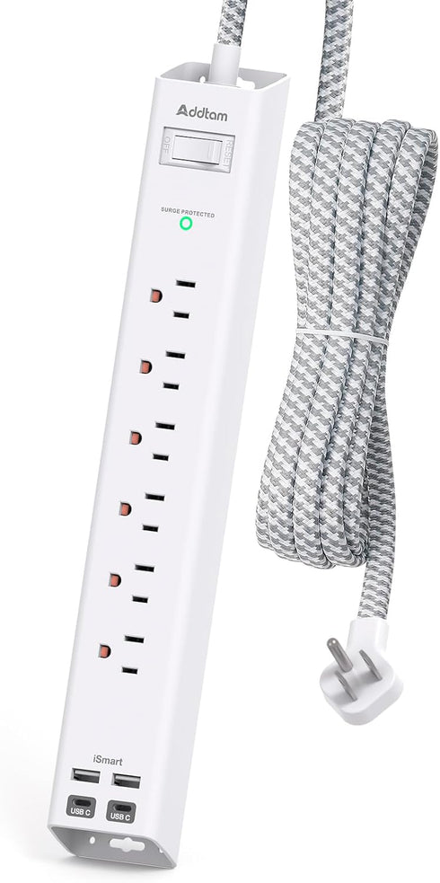 Power Strip Surge Protector with USB C - Flat Plug Extension Cord with 6 AC Outlets 4 USB (2 USB C), Wall Mount, 5ft, 900 J, Multi Plug Outlet Ext...