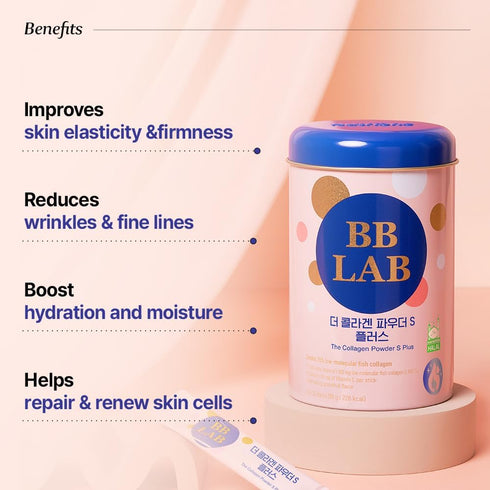 BB LAB Collagen Powder S Plus Halal, Low Molecular Korean Collagen Powder Stick Supplement, Marine, Fish Collagen Peptides, Vitamin C, Glycine, Fa...