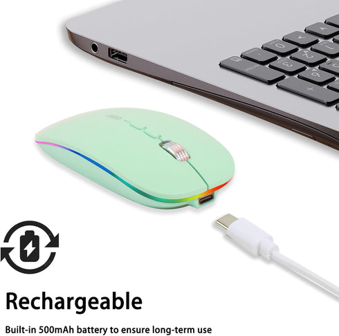 Wireless Mouse Bluetooth,Rechargeable LED Bluetooth Mouse(BT 5.1+2.4G), Silent Computer Mice for Laptop Desktop, MacBook, Windows, Mac OS,Green...