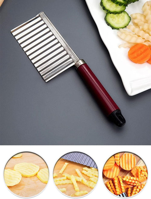 Crinkle Cutter Knife Stainless Steel Cutting Tool for Potato Carrot Chip Vegetable French Fry, Wavy Chopper Wave Slicer Steel Blade, Kids Lunch Ac...