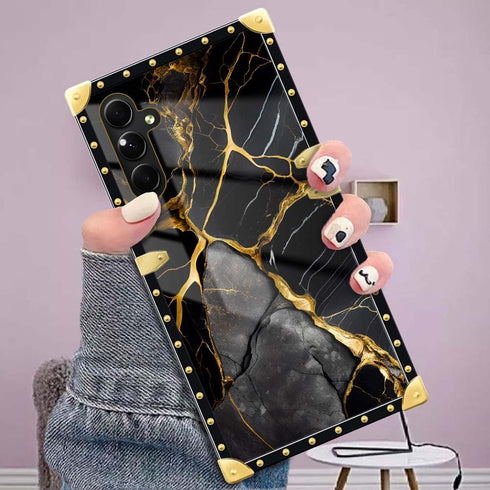 DAIZAG Case Compatible with for Samsung Galaxy A15,Black Gold Natural Marble Pattern Phone Case for Girl Women Golden Square Soft Shockproof Cover...