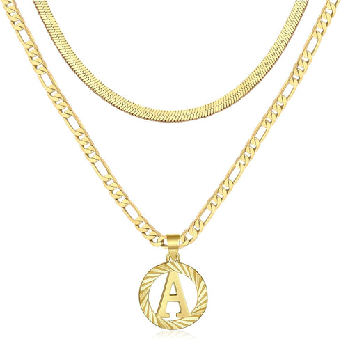 RLMOON Gold Layered Initial Necklace Set for Women Letter Pendant Necklace 18K Gold Plated Trendy Herringbone Snake Choker Figaro Chain Necklace J...