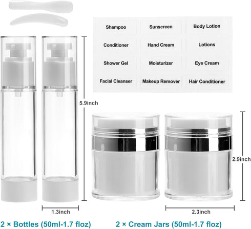 7 Pack Bubimon Airless Pump Jars, 1.7oz/50ml Cosmetic Containers, Leak Proof Refillable jar, Cream Jar, Vacuum Bottle for Cream Lotion, Toiletries...