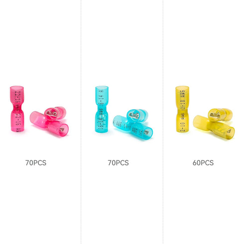 HKS 200PCS Female Spade Connector Kit - Heat Shrink Electrical Quick Disconnect Wire Connectors Kit - Tinned Red Copper - Automotive Marine Crimp ...