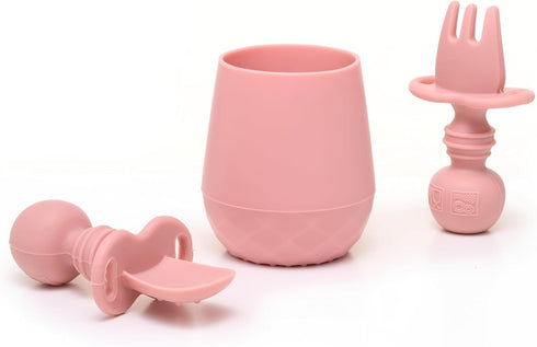 Baby Utensil Set (3 pcs) - Self Feeding Spoons and Tiny Cup - Silicone & BPA Free - Baby-Led Weaning (BLW) Supplies - Ages 6+ Months - Pink Baby C...