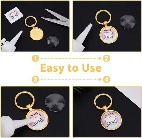 DICOSMETIC 20 Sets Blank Cabochon with Keychain Set Golden Alloy Pendant Cabochon Settings and Glass Cabochons DIY Blank Dome Keychain Making Kit ...