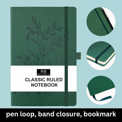 RICCO BELLO Classic College Ruled Notebook | Faux Leather Hardcover Lined Writing Journal for Work, Home, School | 192 Lined Pages, 5.7 x 8.4-Inch...