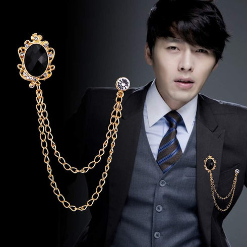 Huture 2 Packs Men's Gem Brooch Lapel Pin Badge Hanging Chains Collar Brooches Pin for Career Suit Tuxedo of Shirts Tie Hat Scarf for Boyfriend Fa...