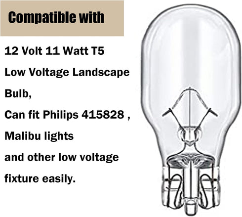 Landscape Light Bulbs For Philips 12 Volt 11 Watt T5 Wedge Base Low Voltage Lights Bulbs/ Garden Light Bulbs/ Deck Light Bulbs/ Yard Light Bulbs/ ...