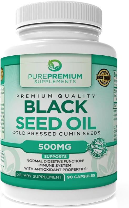 PurePremium Black Seed Oil 500mg - Organic Nigella Sativa Seeds - Cold Pressed Black Cumin Seed Oil Extract - Hair & Skin Blackseed Oil Supplement...