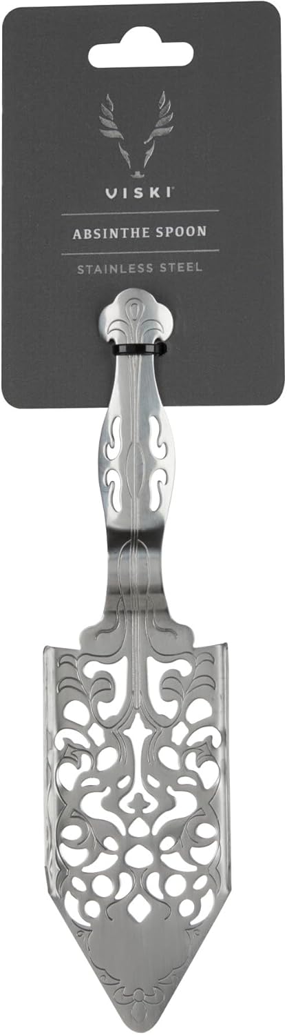 Viski Spoon-Vintage Style Absinthe Dripper with Perforations-Dishwasher Safe Stainless Steel Set of 1, Silver...