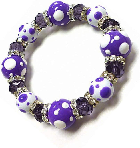 Linpeng Purple Glass Beads Polka Dots Bracelet, One Size...