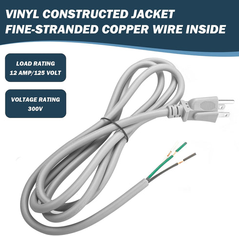 6Ft 3 Prong Power Cord Kit for RadonAway Radon Fans and Spruce Dryer Boost Fans, 18 Gauge Power Cord Also for Small Power Tools...