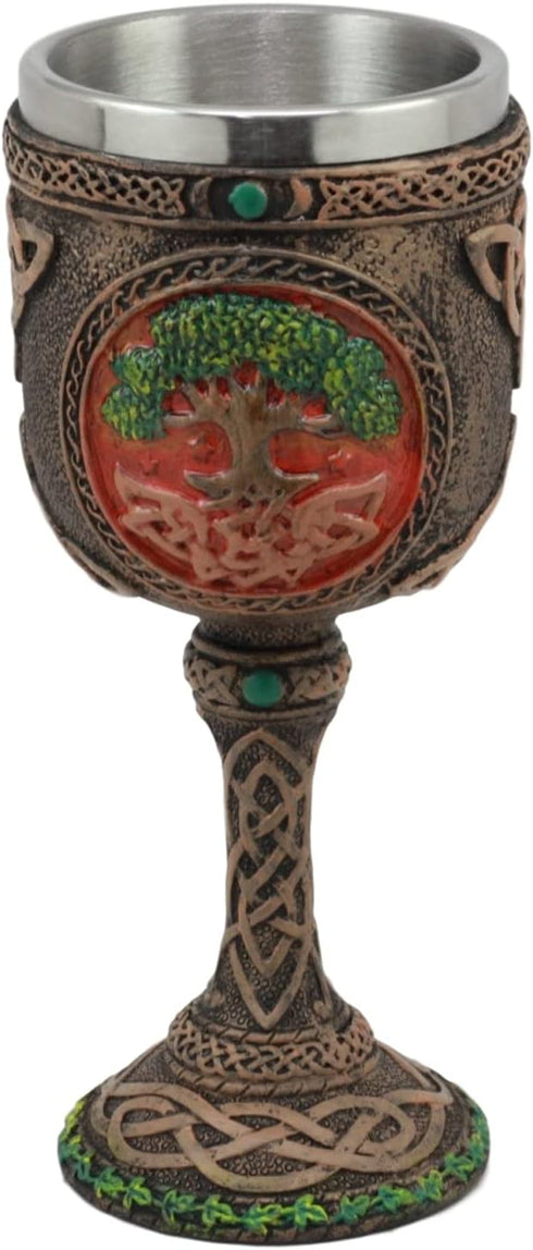 Ebros Colorful Celtic Knotwork Cosmic Sacred Tree of Life Yggdrasil Wine Goblet 5oz Vial Of Fertility And Immortality Wine Chalice Cup Figurine...